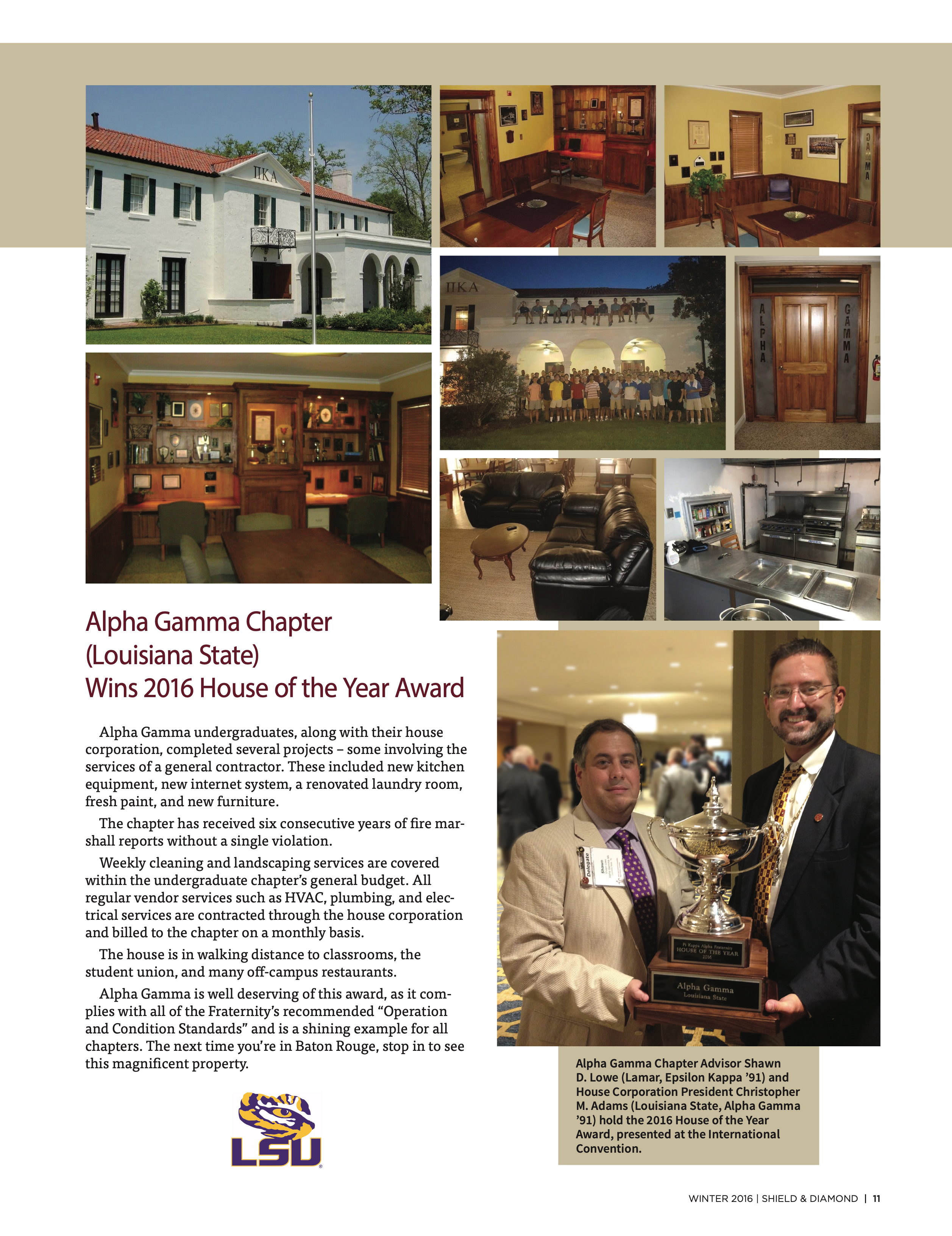 Alpha Gamma Chapter (Louisiana State) Wins 2016 House of the Year Award